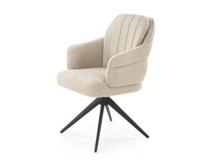 Scaun tapitat K570 rotativ, material buclat beige 61x70xH92cm, picioare negre