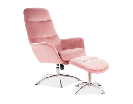 Fotoliu cu taburet NIXON VELVET rotativ, catifea roz, mecanism TILT, spatar inalt 68x73xH110cm