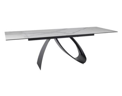 Masa extensibila DIUNA CERAMIC WHITE din ceramica italiana Statuario Venato alba, metal negru 160-240x90xH77cm