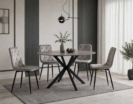Set dining masa TALIA GREY 120xH76cm si TOM VELVET 4 scaune tapitate light grey