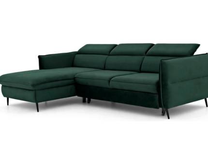 Coltar extensibil MANGO X cu lada pentru depozitare, tetiere reglabile, crem/ verde smarald 260-286x176cm