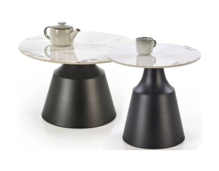 Set 2 masute MAGNETA din otel sinterizat cu efect de marmura alba/ negru 70xH43cm/ 50xH48cm 