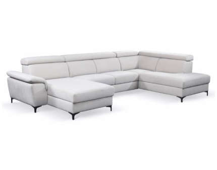 Coltar extensibil BRAGA U cu lada pentru depozitare, tetiere reglabile, personalizabil 211x350x171cm