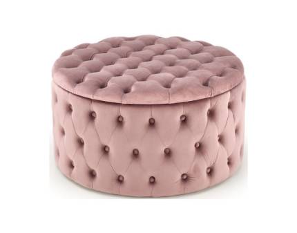 Taburet NUNEZ cu spatiu pentru depozitare, design chesterfield, catifea roz 70xH40cm 