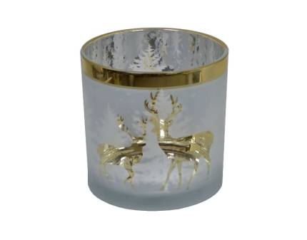 Suport lumanre mare cu ren auriu 15x15cm