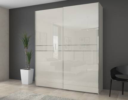 Dulap cu usi glisante PIANO BEIGE 182x224x61cm bej lucios, manere crom