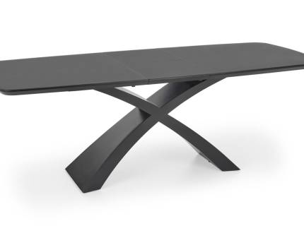 Masa extensibila SILVESTRO din MDF si sticla gri inchis, metal negru 180-220x89xH75cm