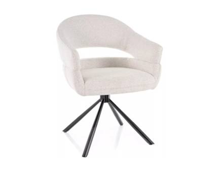 Scaun tapitat BORGO RAVEN rotativ, material textil cream 58x60xH87cm, picioare negre