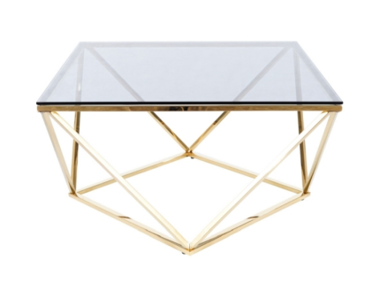 Masuta SILVER A GOLD din sticla, metal auriu 80x80xH45cm
