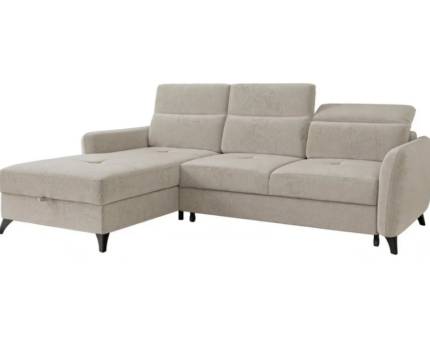 Coltar extensibil TALIA cu lada pentru depozitare, tetiere reglabile, personalizabil 238x148-167cm