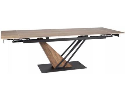 Masa extensibila GENESIS LEGNO din ceramica cu efect de lemn, metal negru si MDF stejar 160x200x90xH75cm