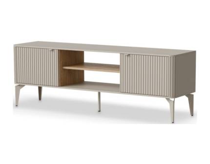 Comoda TV BELUCI 160x56x40cm casmir/ stejar cremona, picioare metal casmir 