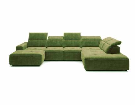 Coltar cu reglaj electric COLOMBO XL material textil verde, cu lada pentru depozitare, tetiere reglabile, spatar ajustabil 227x376x182cm 