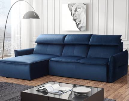 Coltar cu reglaj electric MANGO MINI W material catifea, cu lada pentru depozitare 260x175cm