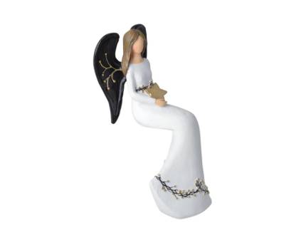 Inger sezand din ceramica alb/ negru + auriu cu stea Varianta 1