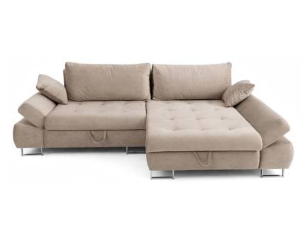 Coltar extensibil GREY catifea crem, cu lada pentru depozitare, cotiere reglabile, crem 254x168cm