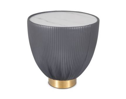 Masuta GRADO B din ceramica cu efect de marmura alba, ecopiele gri si otel auriu 47xH45cm