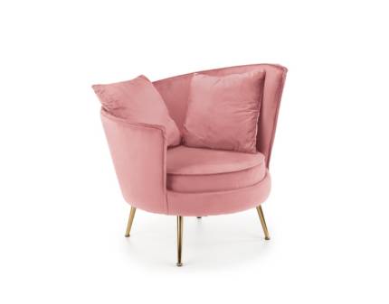 Fotoliu PINK ALMOND catifea roz, perne, picioare aurii 60x90xH87cm