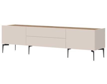 Comoda TV cu picioare negre, 2 usi si 2 sertare SKY 45 206x56x47cm casmir/ stejar tabac
