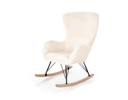 Fotoliu LIBERTO 2 cu functie de balansare, material plusat crem, picioare nuanta lemnului + negru 72x100xH106cm