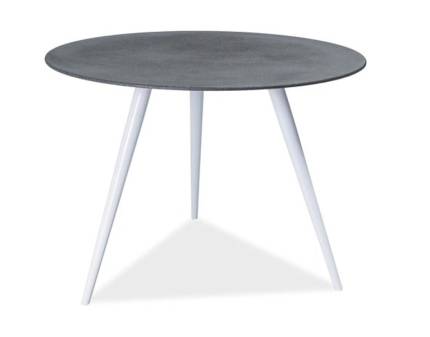 Masa rotunda EVITA din sticla securizata termorezistenta gri piatra, metal alb 100xH76cm
