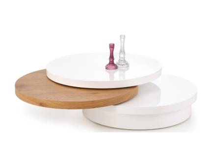 Masuta MICHELLE din MDF alb lucios/ stejar auriu cu blaturi rotative 80xh27cm