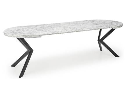 Masa extensibila PERONI WHITE din PAL laminat cu efect de marmura alba, metal negru 100-250xH76cm