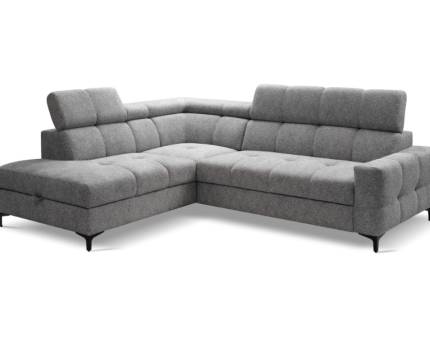 Coltar extensibil LENO cu lada pentru depozitare, tetiere reglabile, personalizabil 254x212cm