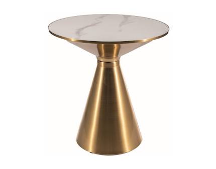 Masuta ARIES din ceramica cu efect de marmura alb lucios, metal auriu 50xH53cm