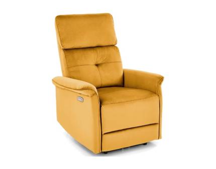Fotoliu SEMIR cu recliner electric, port USB, confortabil, catifea curry 80x90xH108cm 