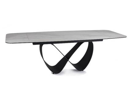 Masa extensibila INFINITY CERAMIC CLOUD din ceramica cu efect de marmura Nature Cloud alba, metal negru 160-240x95xH76cm