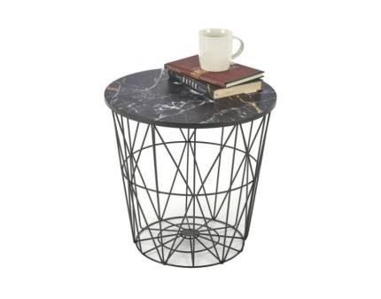 Masuta HARISSA B BLACK cu spatiu pentru depozitare vizibil, din MDF furniruit cu efect de marmura neagra, metal negru 42xH41cm