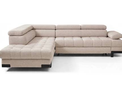 Coltar extensibil SELVA L cu lada pentru depozitare, tetiere reglabile, personalizabil 263x223cm