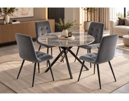 SET masa rotunda COMO 120xH76 cm + 4 scaune LUCCA gri