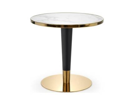 Masa MORATA din MDF furniruit u efect de marmura alba, otel inoxidabil auriu/ negru 79xH79cm