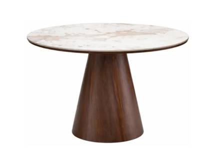 Masa ARANI din Marmura sinterizata bej, MDF + furnir natural nuc 120xH76cm