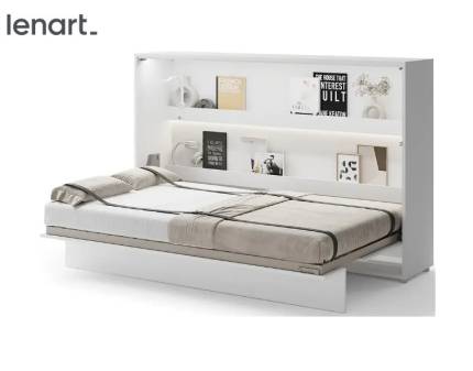 LENART BED CONCEPT BC-05 pat (120x200cm) rabatabil pe perete orizontal 211x46-148x138cm alb lucios 