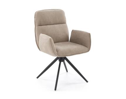Scaun tapitat K574 rotativ, confortabil, material beige 49x49xH88cm, picioare negre
