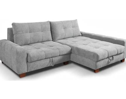 Coltar extensibil PICCOLO material textil gri, cu lada pentru depozitare 234x167cm