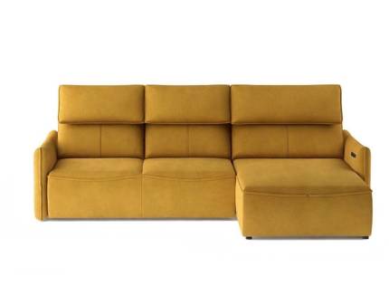 Coltar cu reglaj electric MANGO MINI W cu lada pentru depozitare, galben ocru 260x175cm