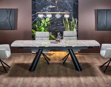 Masa extensibila VINCE din otel sinterizat cu efect de marmura maro, otel vopsit negru 180-238x85xH75cm