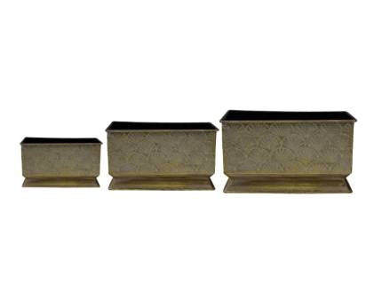 Set 3 ghivece dreptunghiulare aurii din metal