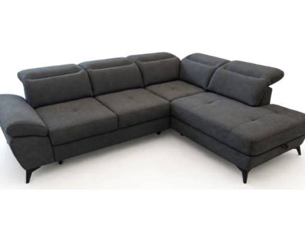 Coltar extensibil MANDO cu lada pentru depozitare, tetiere reglabile, personalizabil 248-263x194-209cm