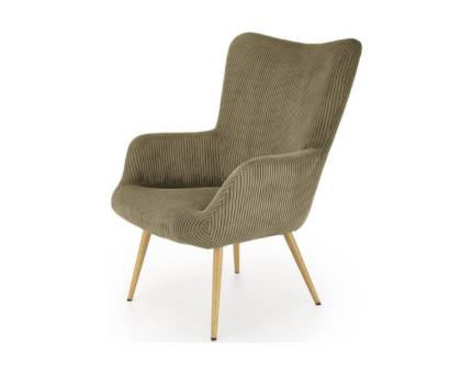 Fotoliu AMARO material plusat-raiat olive, picioare nuanta lemnului, design scandinav 70x80xH97cm 