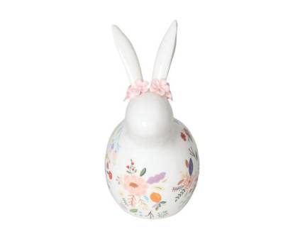 Iepuras alb cu flori din ceramica