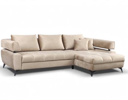 Coltar extensibil PARIS cu lada pentru depozitare, personalizabil 267x188cm