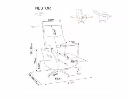 Fotoliu NESTOR RAVEN BEZ 22 rotativ cu recliner electric, reglabil pe inaltime, material textil bej 77x79-160H118-190cm