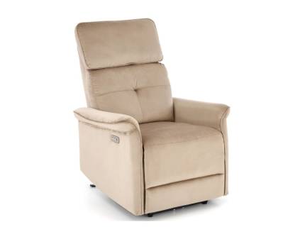 Fotoliu SEMIR cu recliner electric, port USB, confortabil, catifea beige 80x90xH108cm
