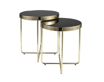 Set 2 masute SAGA GOLD din sticla calita neagra, metal auriu 40xH45cm / 45xH50cm