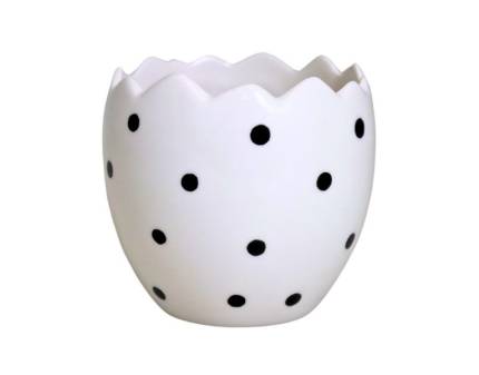 Ghiveci alb cu buline negre din ceramica
